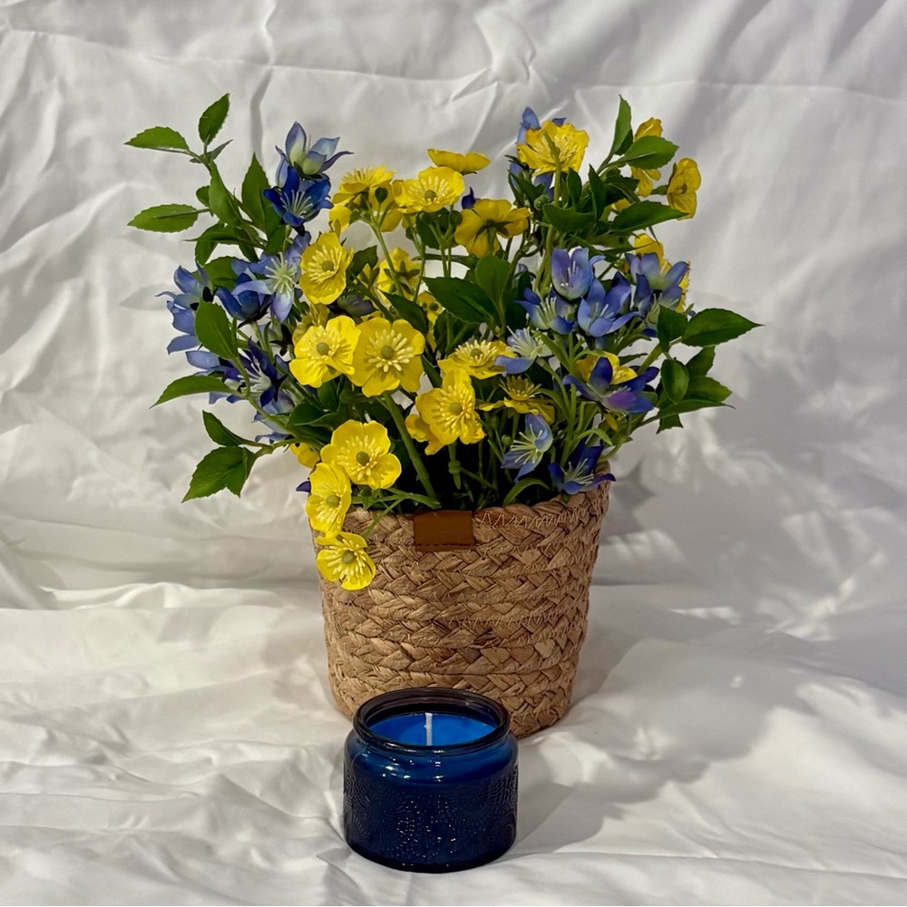 Handmade Blue Scented Jasmine Candle.